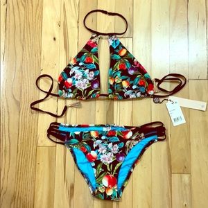 Nanette Lepore NWT fruit & flowers halter bikini